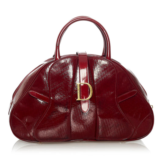 Dior Saddle Dome Handbag Shg Leather Patent Satchel Bag