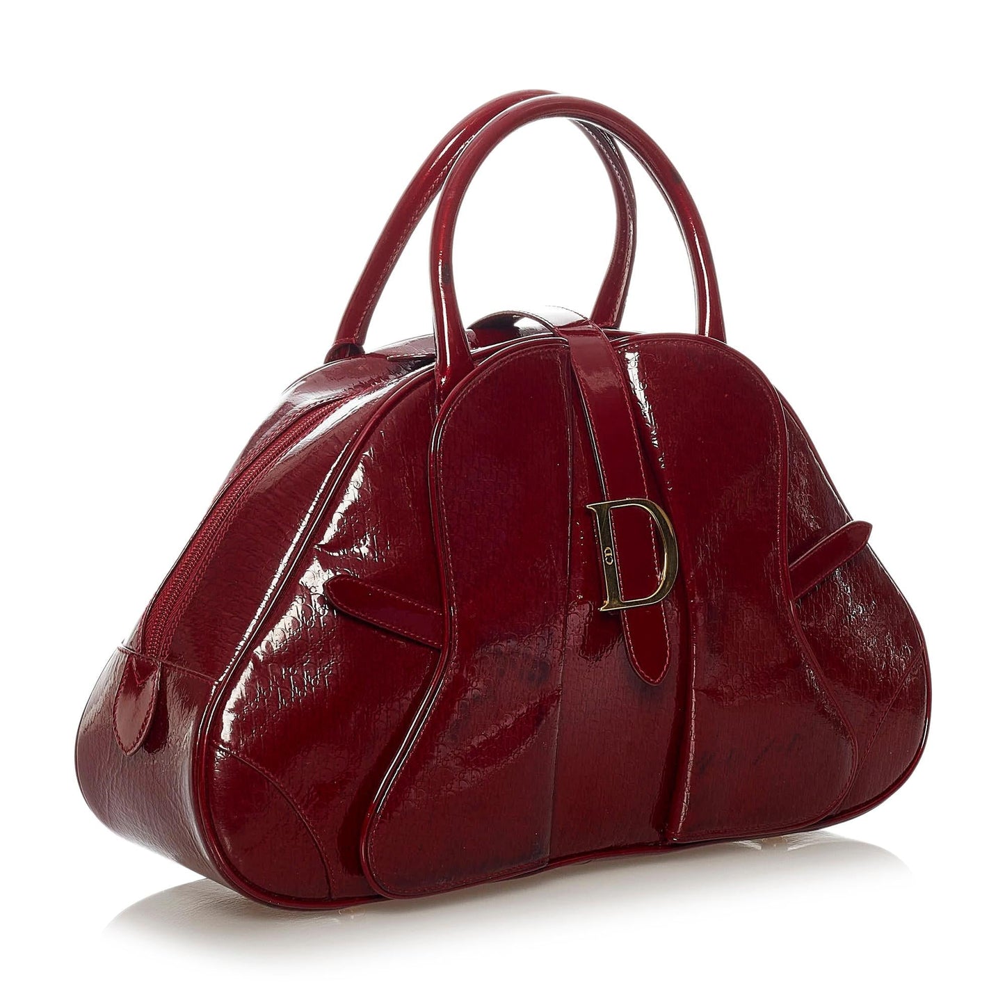 Dior Saddle Dome Handbag Shg Leather Patent Satchel Bag
