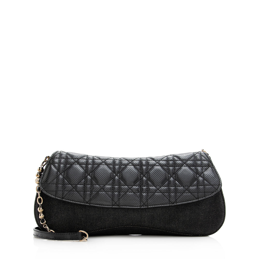 Dior Perforated Cannage Shoulder Bag Shf Denim Chain