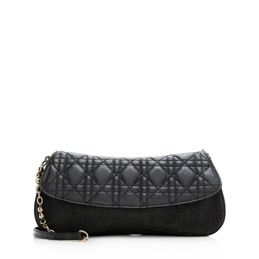 Dior Perforated Cannage Shoulder Bag Shf Denim Chain