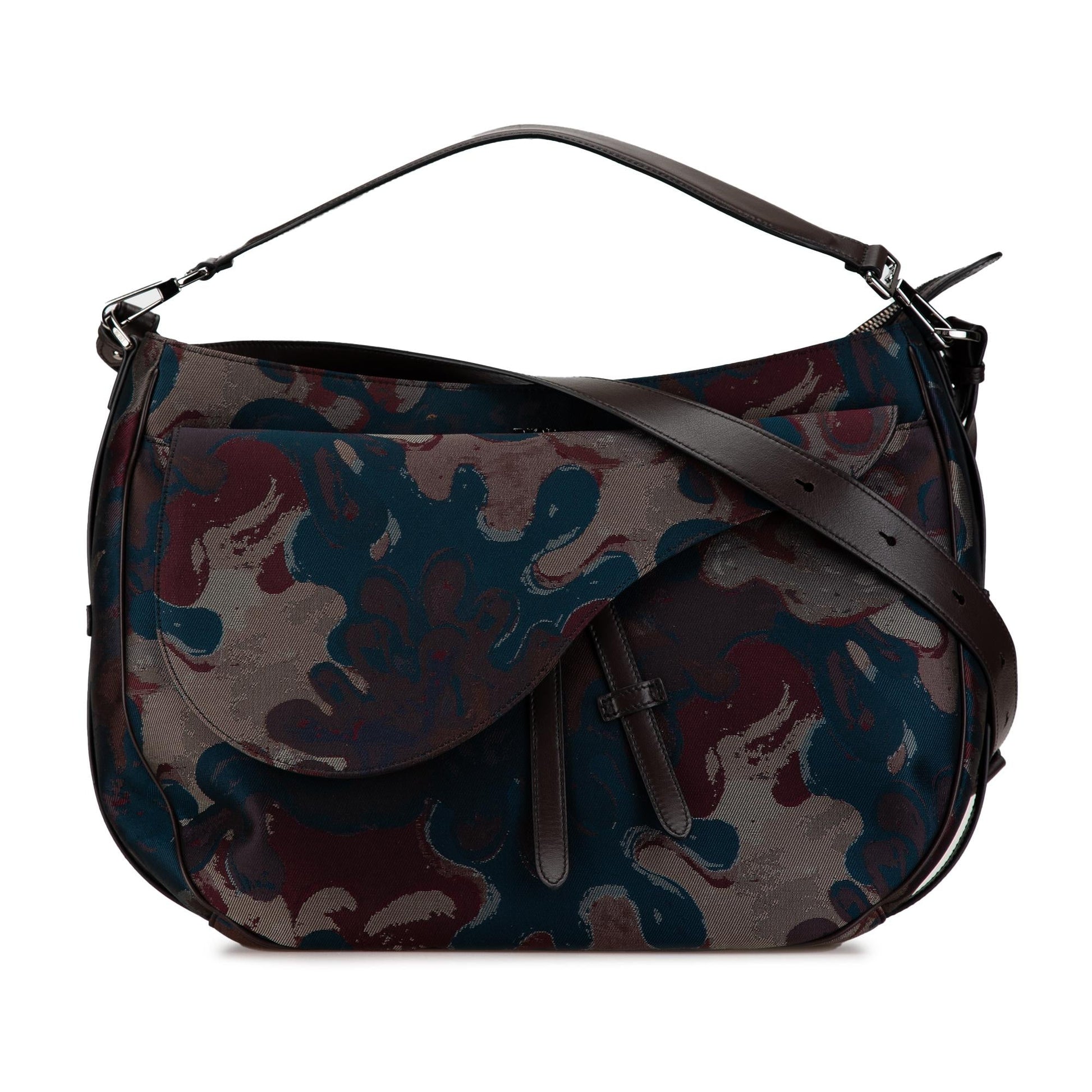 Dior Peter Doig Camouflage Soft Saddle Bag Denim Satchel Bag