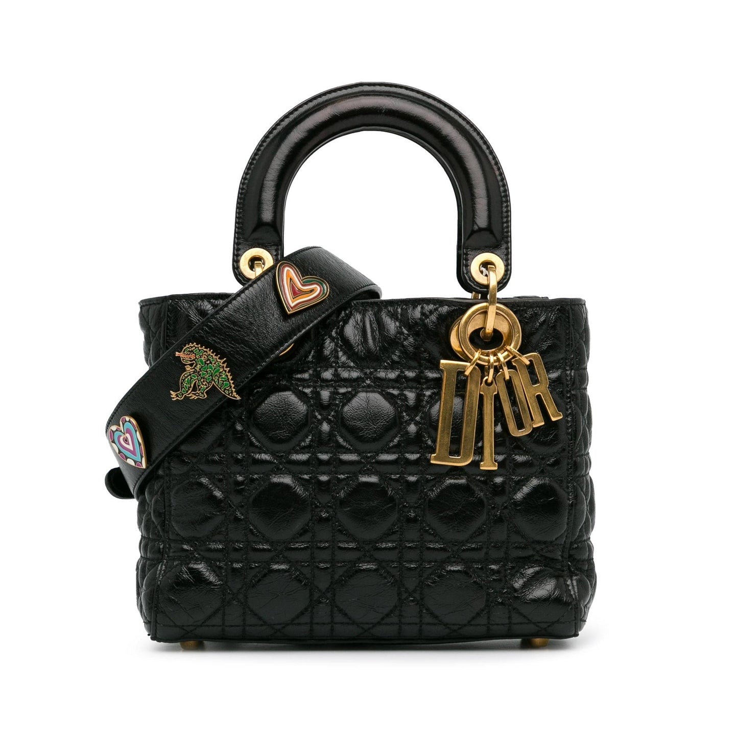 Dior Crinkled Cannage Lucky Badges My Lady Shg Rzhaed Patent Small Satchel Bag