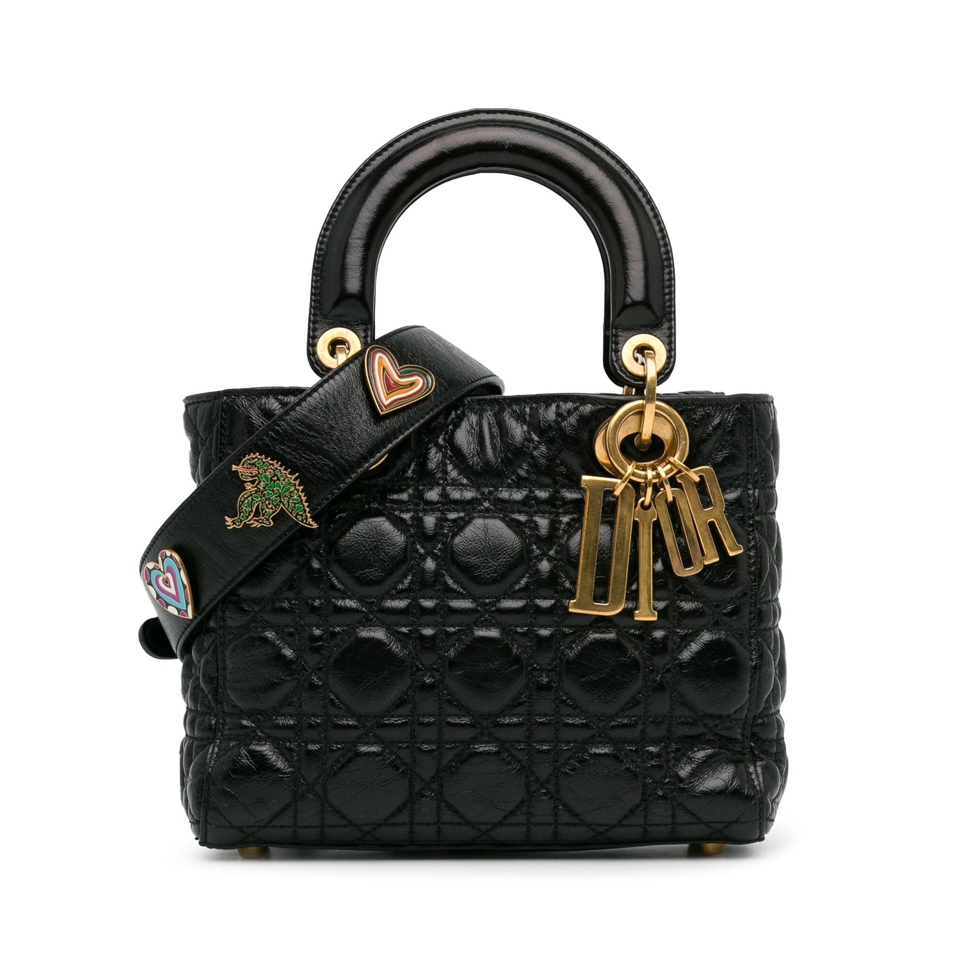 Dior Crinkled Cannage Lucky Badges My Lady Shg Rzhaed Patent Small Satchel Bag