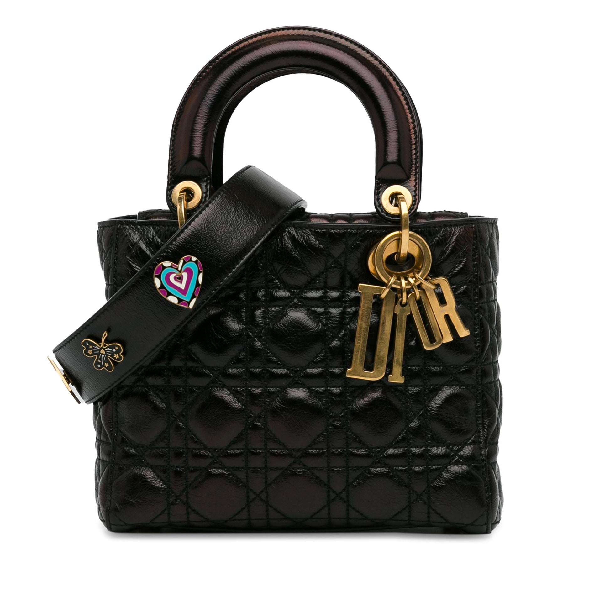 Dior Crinkled Cannage Lucky Badges My Lady Shg Skvge5 Patent Small Satchel Bag