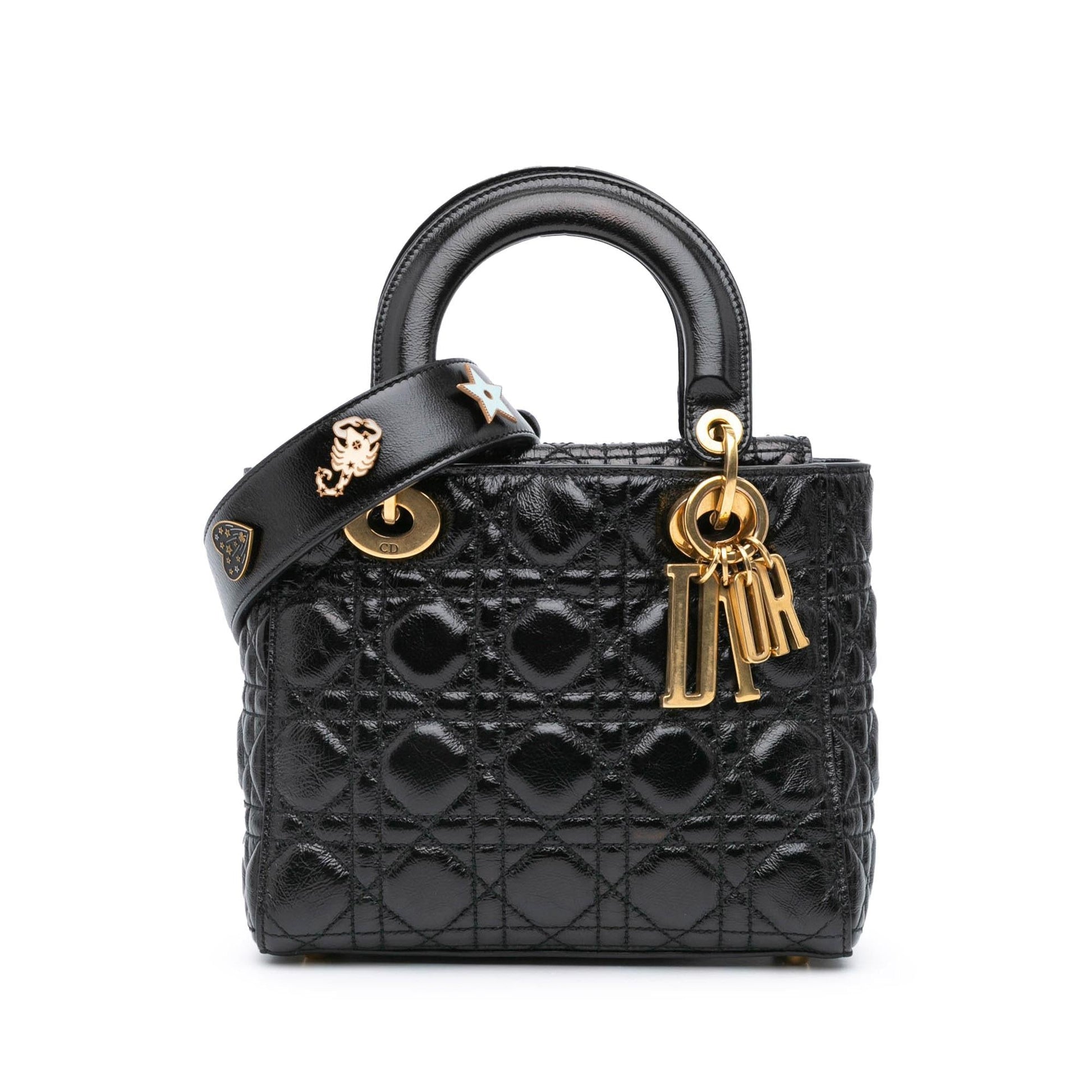 Dior Crinkled Cannage My Abc Lady Satchel Bag Patent Small