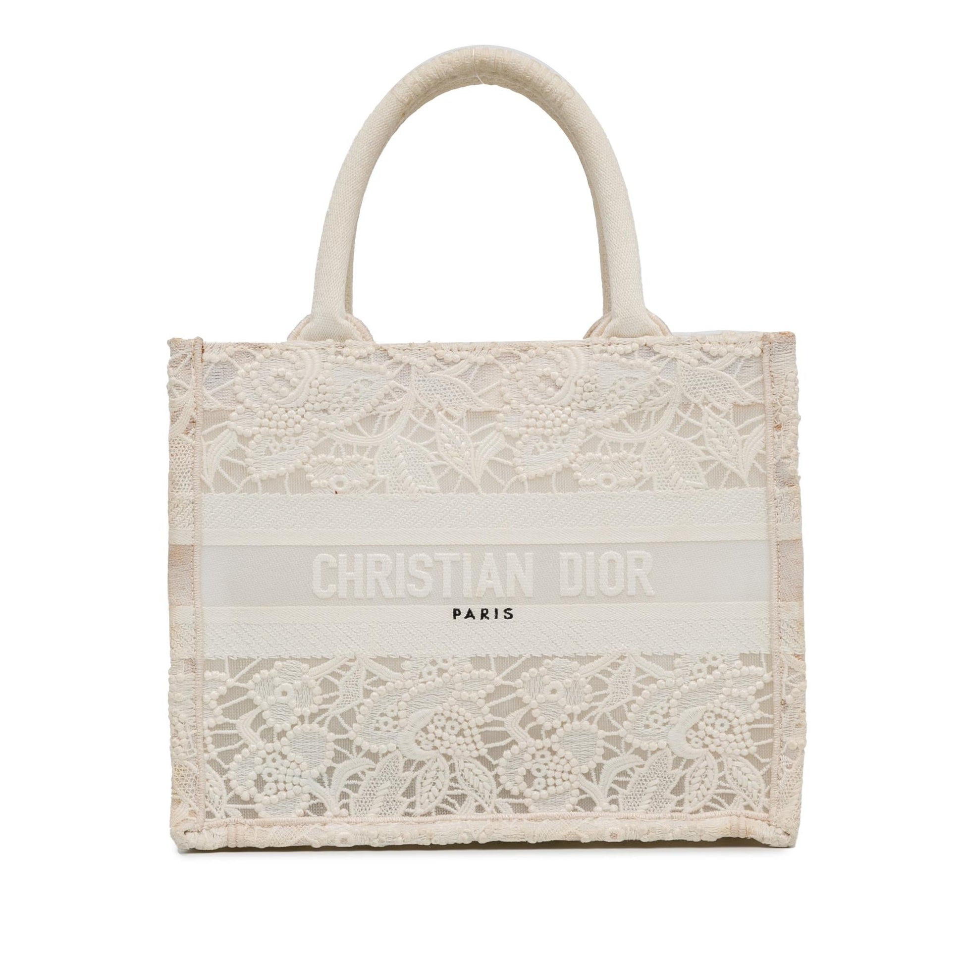 Dior Lace Embroidery Book Tote Small Tote Bag