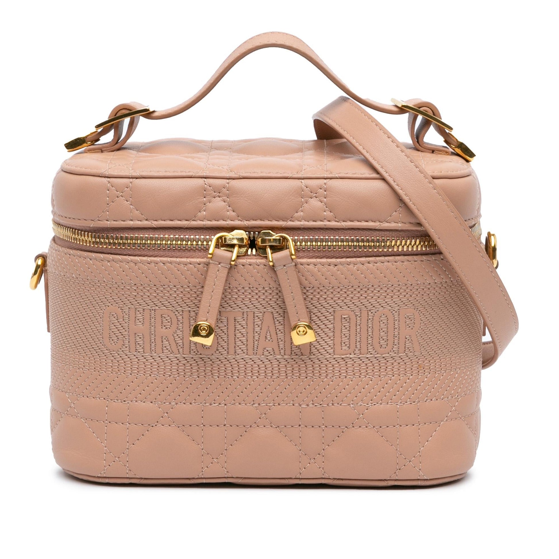 Dior Cannage travel Vanity Case Satchel Bag Lambskin Small