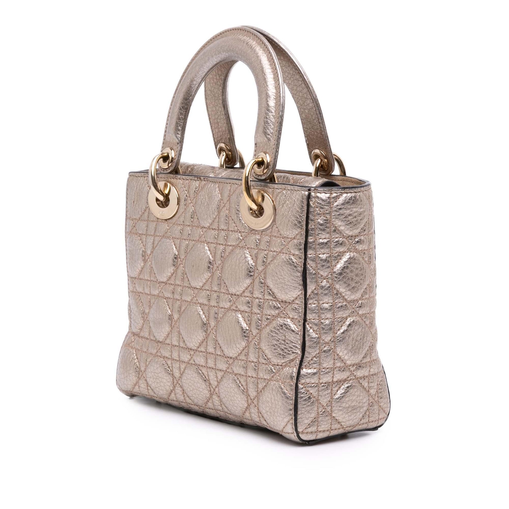 Dior Metallic Grained Calfskin Cannage Supple Lady Satchel Bag Small Supple Lady Dior
