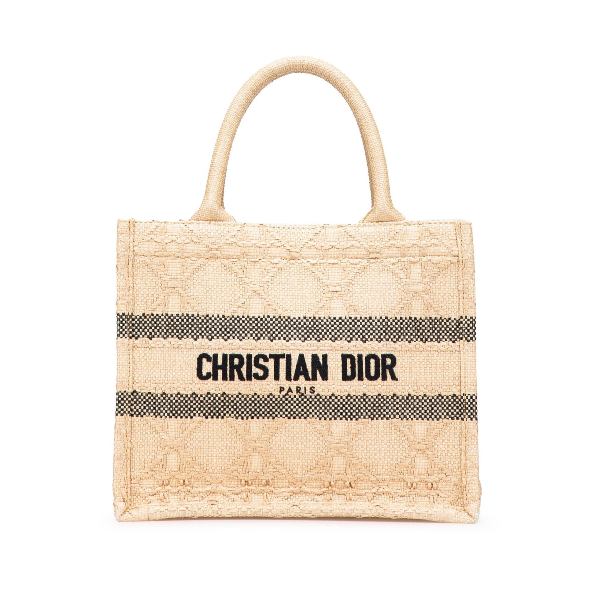 Dior Cannage Book Tote Raffia Small Tote Bag