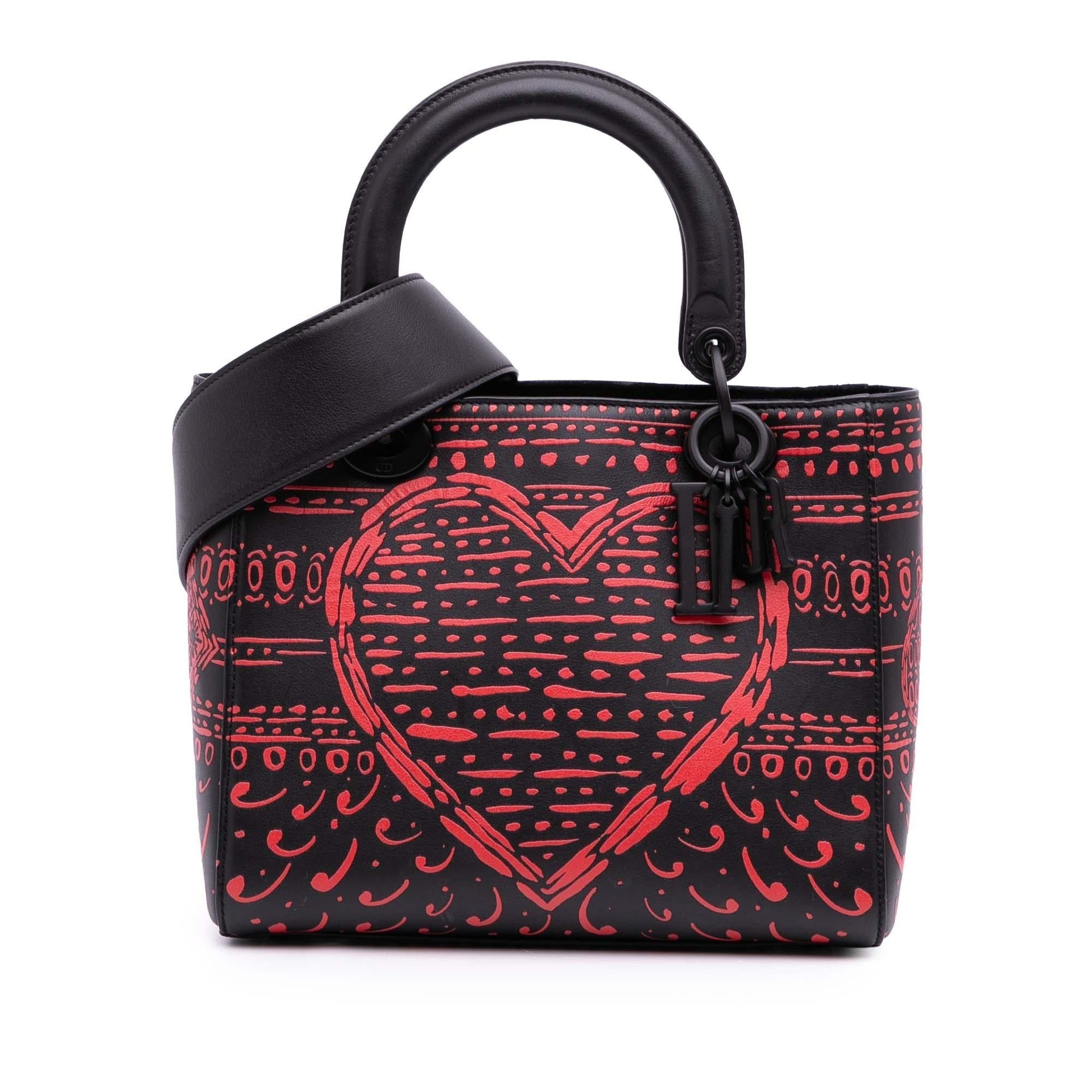 Dior Smooth Calfskin Painted Heart Clover Lady Satchel Bag Small