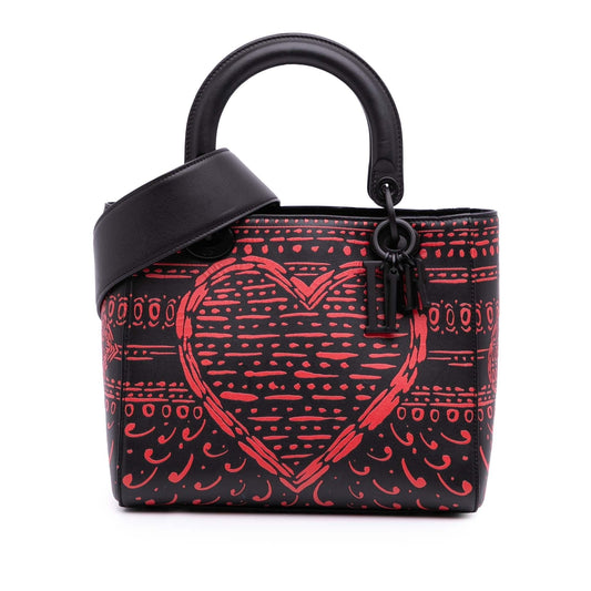 Dior Smooth Calfskin Painted Heart Clover Lady Satchel Bag Small