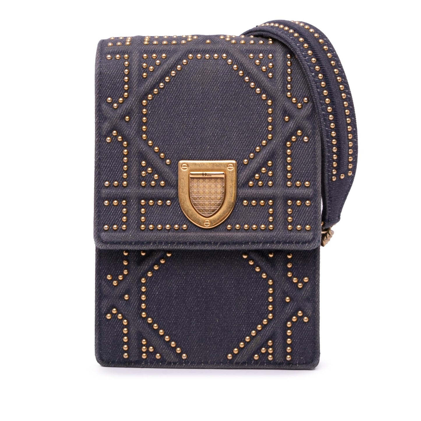 Dior Studded Vertical ama Crossbody Denim Crossbody Bag
