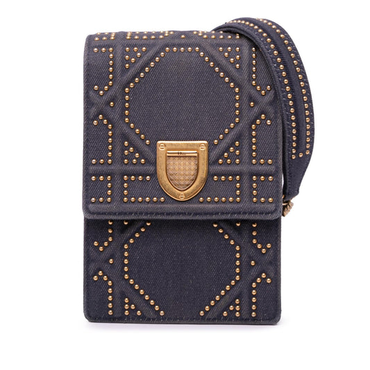 Dior Studded Vertical ama Crossbody Denim Crossbody Bag