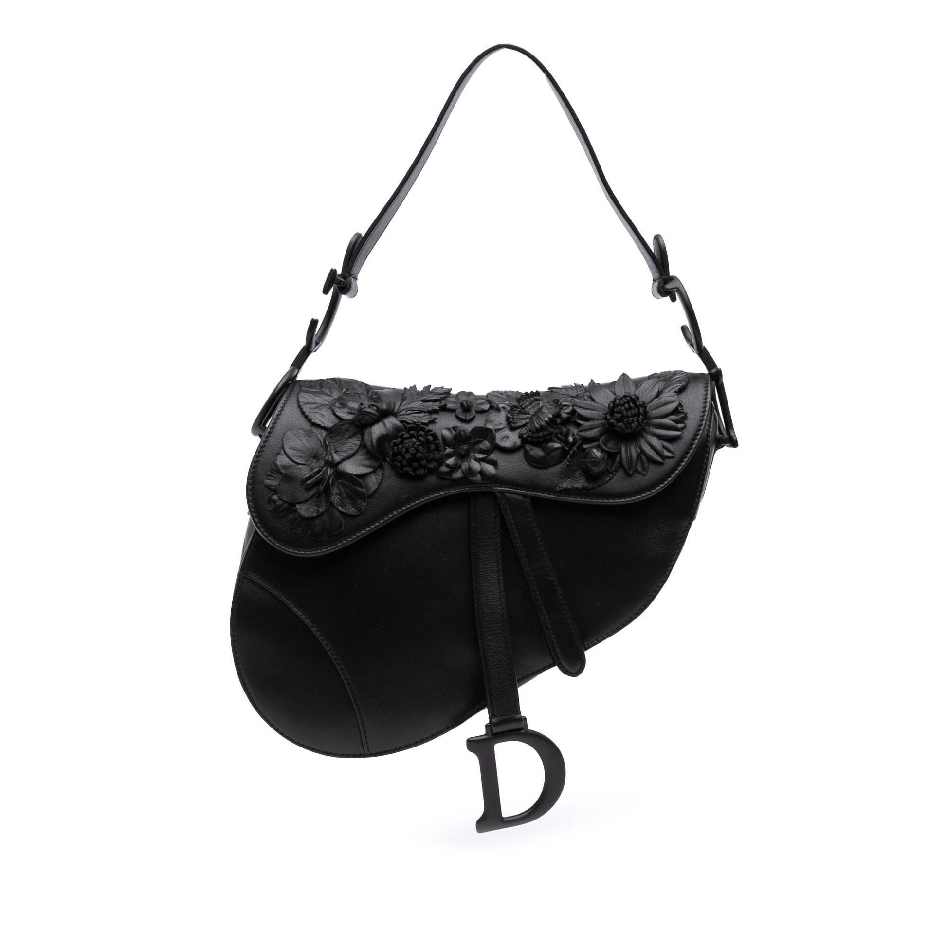 Dior Ultramatte Calfskin 3D Floral Saddle Bag Shoulder Bag