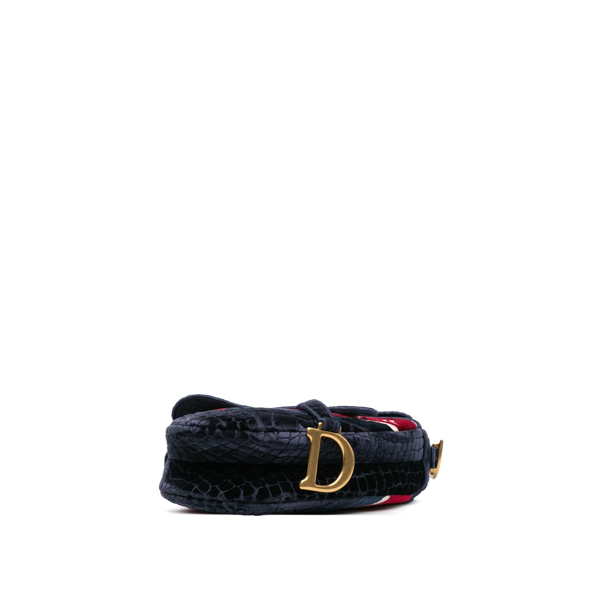 Dior Velvet Crocodile Effect Saddle Bag Embroidered Shoulder Bag