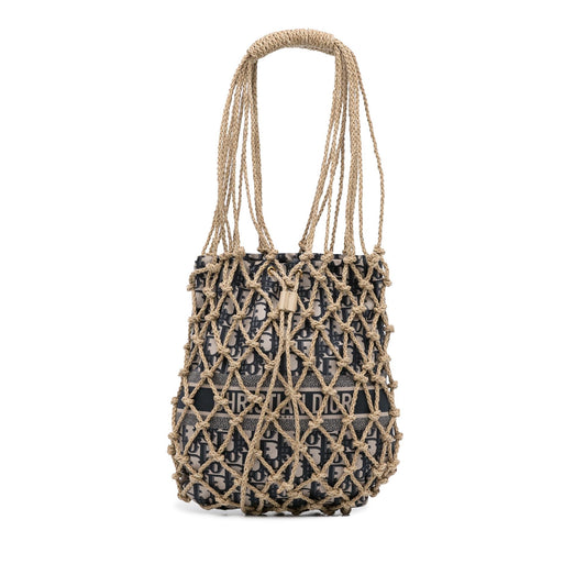 Dior Rope And Oblique Technical Fabric Net Bag Shg Woven Shoulder Bag