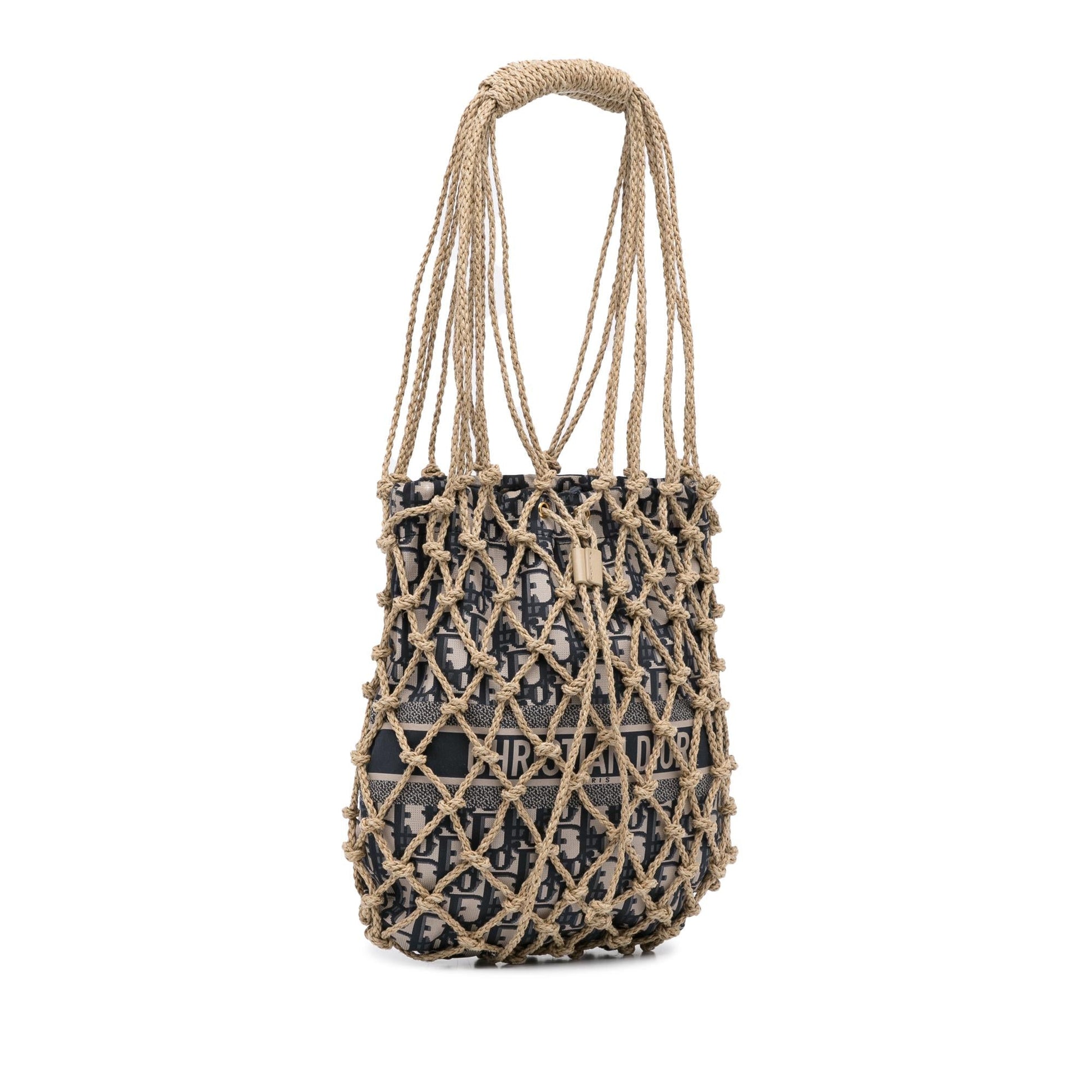 Dior Rope And Oblique Technical Fabric Net Bag Shg Woven Shoulder Bag
