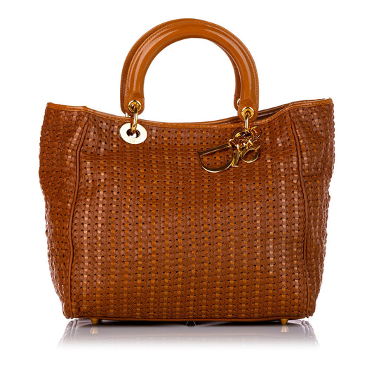 Dior Soft Lady Tote Bag Shg Leather Woven