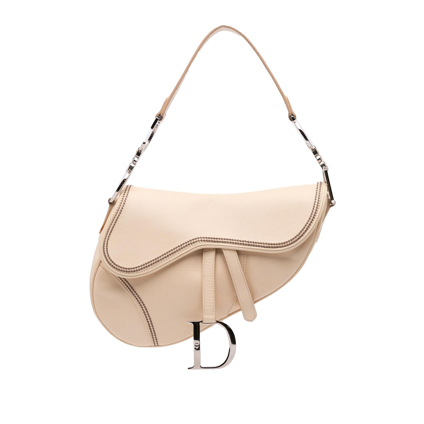 Dior Trim Grained Calfskin Saddle Bag Woven Shoulder Bag