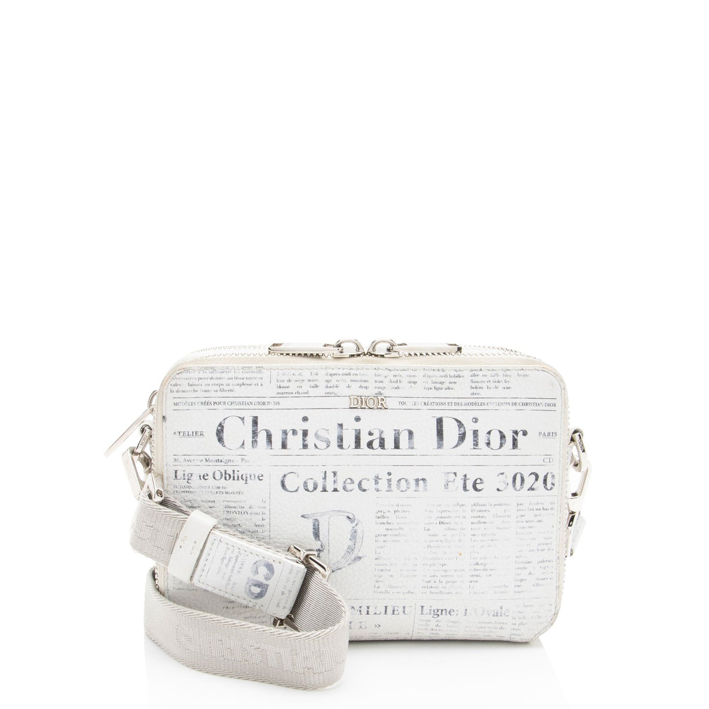 Dior Daniel Arsham Newsprint Double Crossbody Leather Zip Crossbody Bag