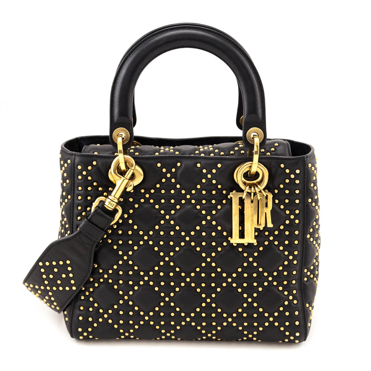 Dior Handbag Calfskin Studded Cannage Supple Lady Black Medium