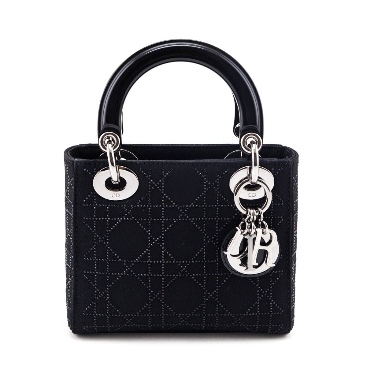 Dior Handbag Crystal Studded Cannage Lady Canvas Black Mini Mini Bag
