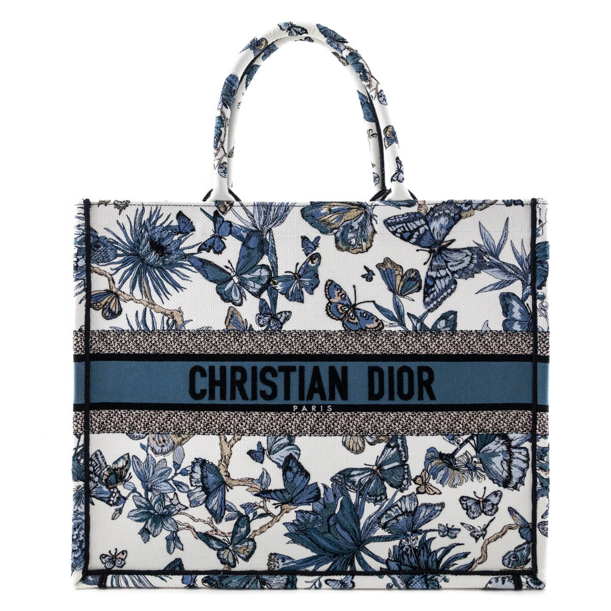 Dior Handbag Butterfly Book Tote Canvas Blue Large Tote Bag