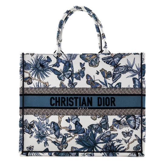 Dior Handbag Butterfly Book Tote Canvas Blue Large Tote Bag