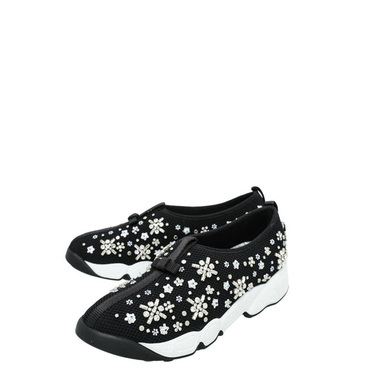 Dior Shoe Christian Crystal Fusion Sneakers 38 Black Embroidered Shoes