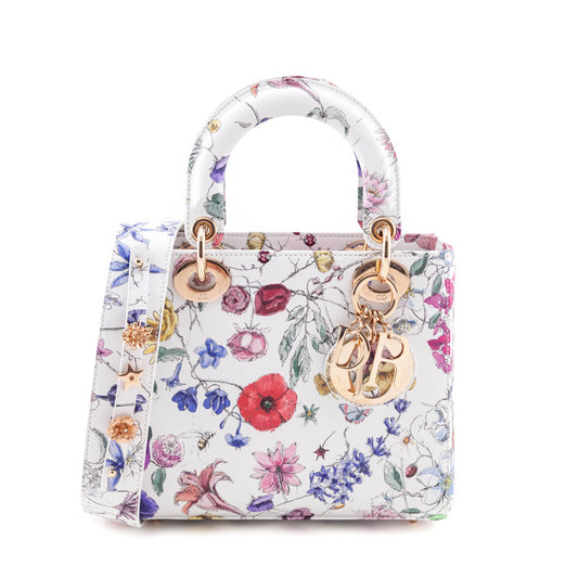 Dior Handbag Calfskin Printed Florigelio My ABC Lady White Multicolor Small