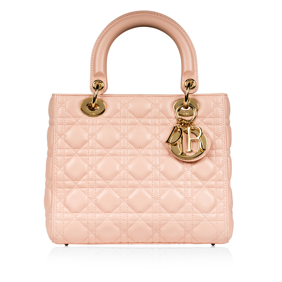 Dior Christian Lady Blush Shoulder Bag Pink Medium