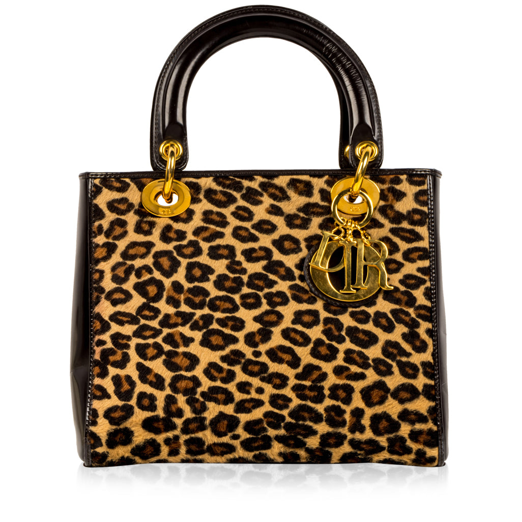 Dior Christian Lady Leopard Fur Tote Bag Medium