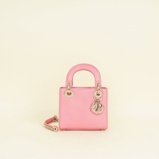 Dior Handbag Christian Lady Lizard Bag Pink Mini Chain Shoulder Bag