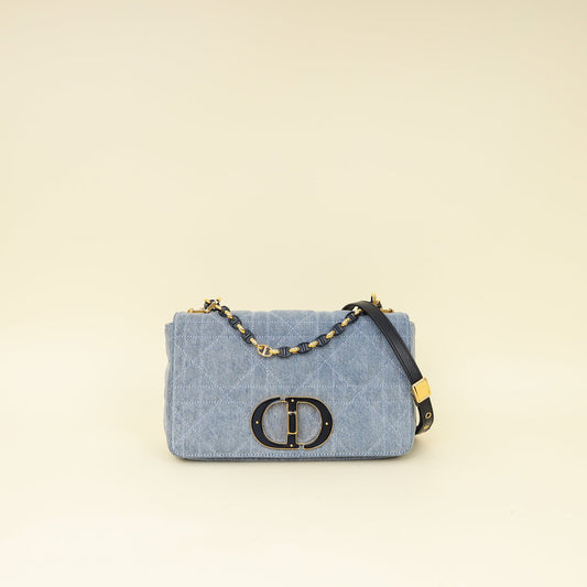 Dior Handbag Christian Macrocannage Caro Bag Denim Blue Medium Shoulder Bag