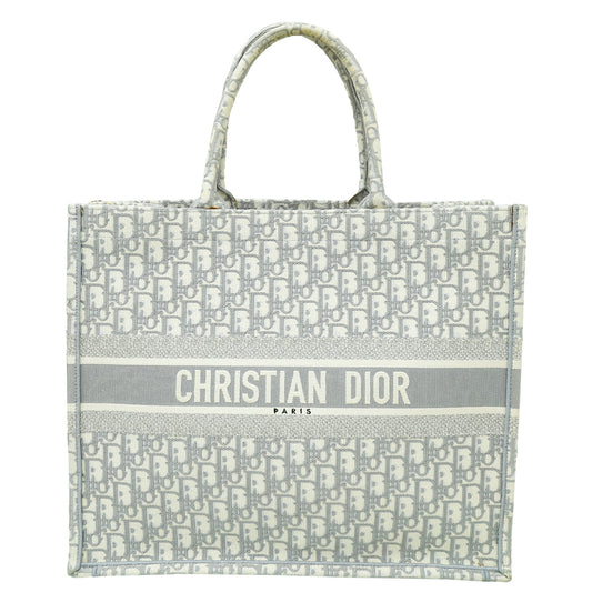 Dior Handbag Christian Grey Oblique Book Tote Bag Gray Large