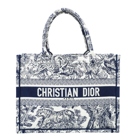 Dior Handbag Christian Bicolor Toile De Jouy Embroidery Book Medium Tote Bag