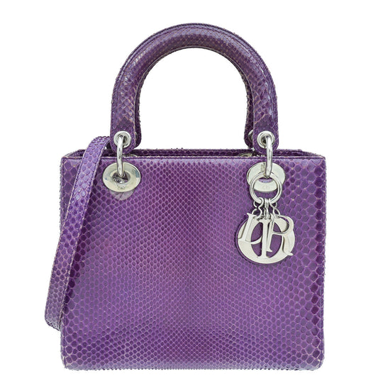 Dior Handbag Christian Violet Lady Bag 3 Python Medium Shoulder Bag