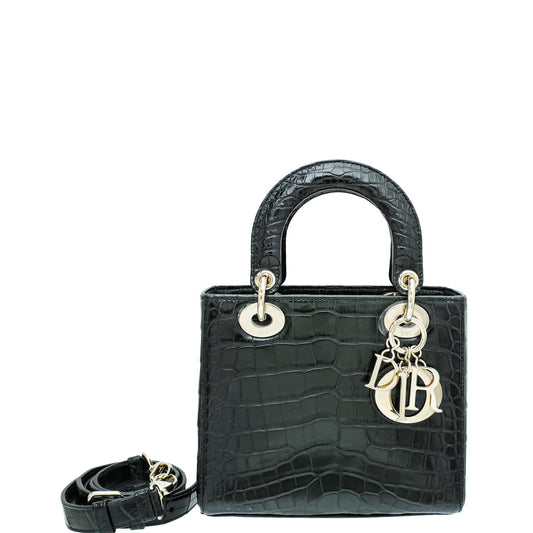 Dior Handbag Christian Forest Lady Alligator Bag Black Green Medium Shoulder Bag