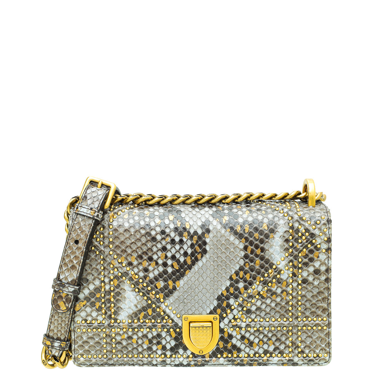 Dior Handbag Christian Grey ama Studs Bag Python Gray Small Shoulder Bag