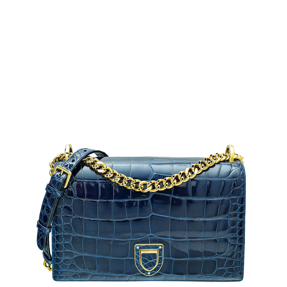 Dior Handbag Christian Saphire Shiny Alligator ama Bag Blue Medium Flap Shoulder Bag