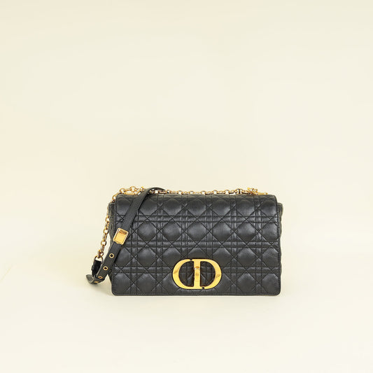 Dior Handbag Christian Supple Cannage Caro Bag 2 Black Large Flap Shoulder Bag