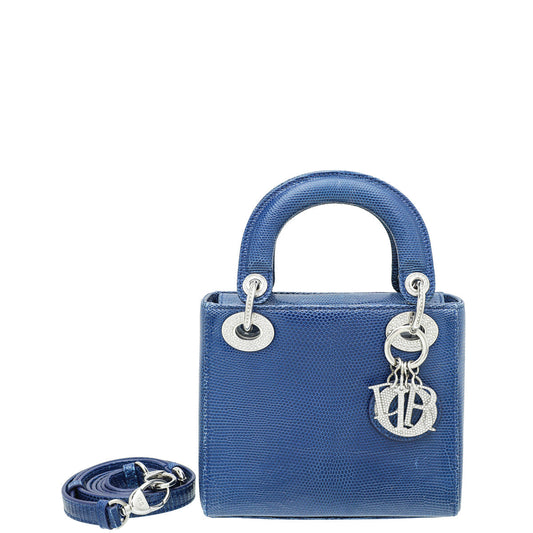 Dior Handbag Christian Lizard Lady Swarovski Crystal Strap Bag Blue Mini Shoulder Bag