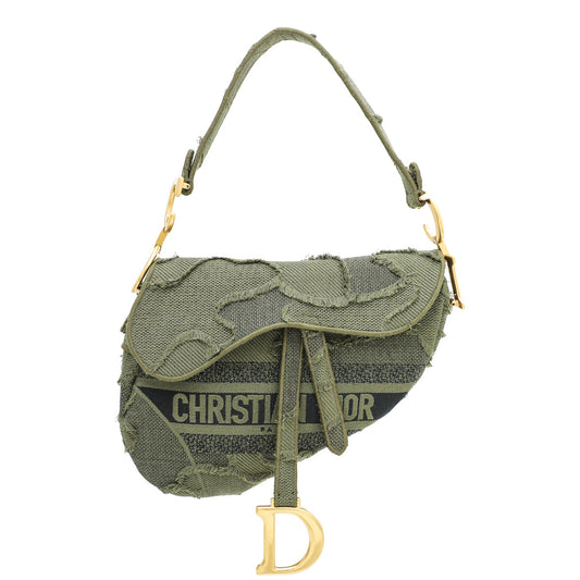 Dior Handbag Christian Khaki Saddle Camouflage Bag Medium Embroidered Shoulder Bag