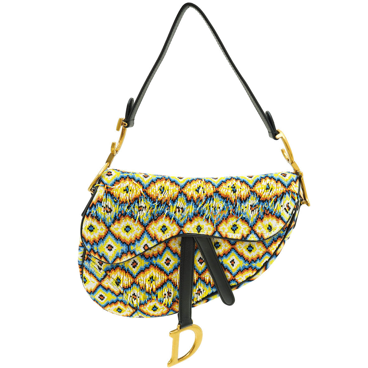 Dior Handbag Christian Saddle All-Over with Beads and Fringes Multicolor Embroidered Shoulder Bag