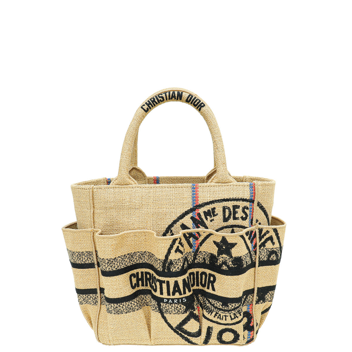 Dior Handbag Christian Bicolor Union Jute Catherine Tote Bag Small