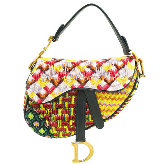 Dior Handbag Christian Fringe Beaded Saddle Bag Multicolor Mini Embroidered Mini Bag