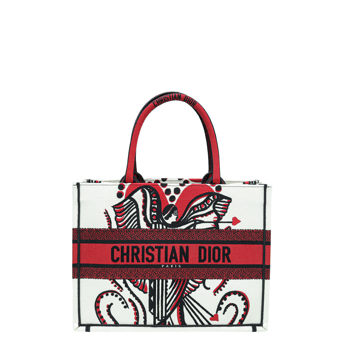 Dior Handbag Christian Bicolor Book Tote Cupidon Bag Medium Embroidered Tote Bag