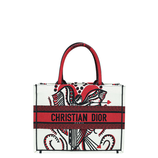 Dior Handbag Christian Bicolor Book Tote Cupidon Bag Medium Embroidered Tote Bag
