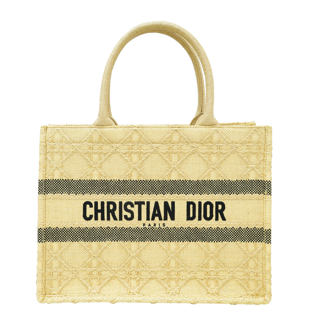 Dior Handbag Christian Bicolor Cannage Book Tote Bag Raffia Medium