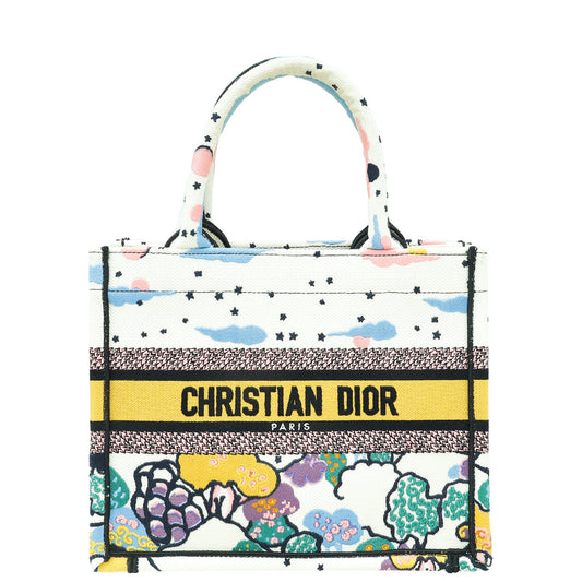 Dior Handbag Christian "Latte Ciel de Rêve Embroidery" Motif White Multicolor Tote Bag